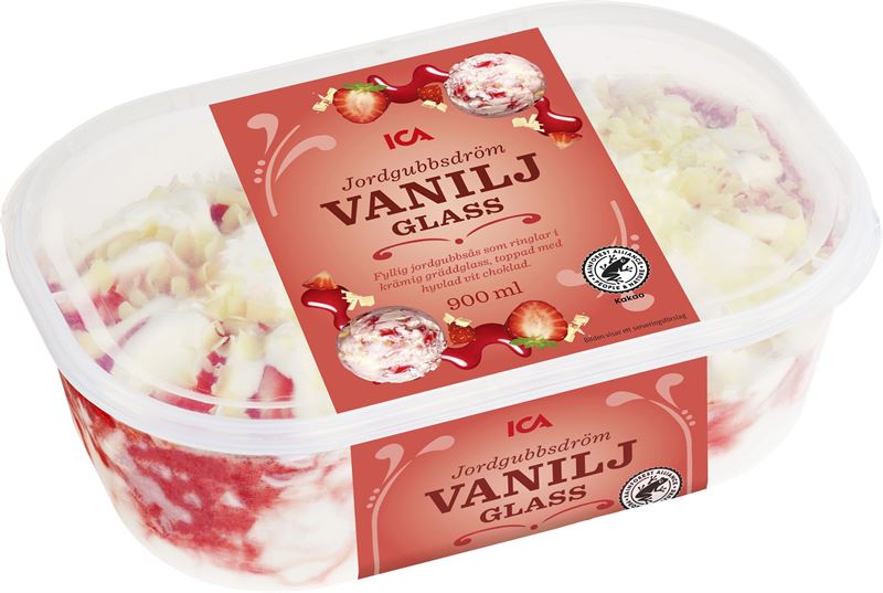 ICA Glass Vanilj med jordgubbsås: 900 ml